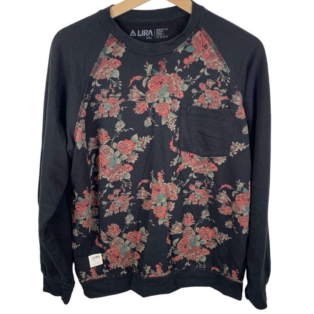 Lira sz S Black Red Floral Sweatshirt Crew Neck Front Pocket Whimsigoth Skater